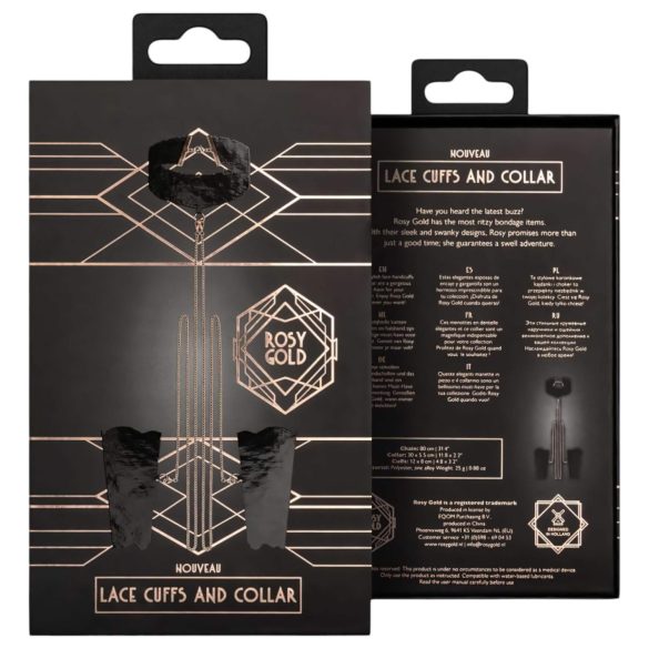 Rosy Gold - coleira e algema para punho - couro preto