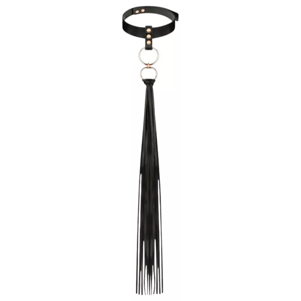 Rosy Gold - coleira e chicote - couro preto