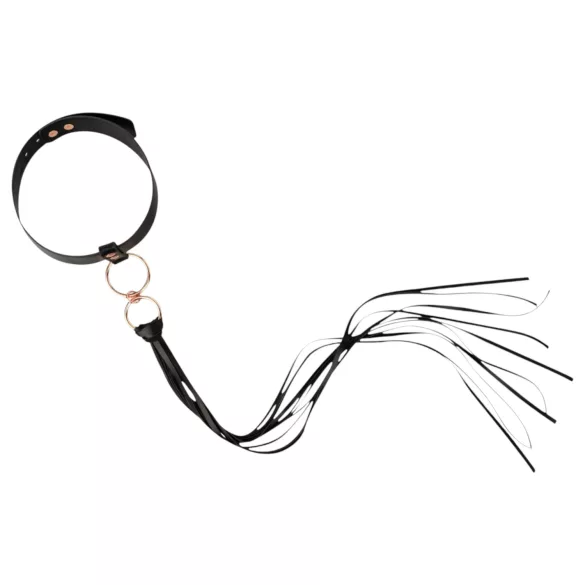 Rosy Gold - coleira e chicote - couro preto