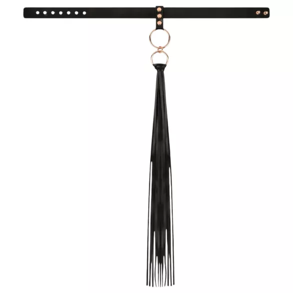 Rosy Gold - coleira e chicote - couro preto