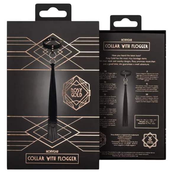 Rosy Gold - coleira e chicote - couro preto