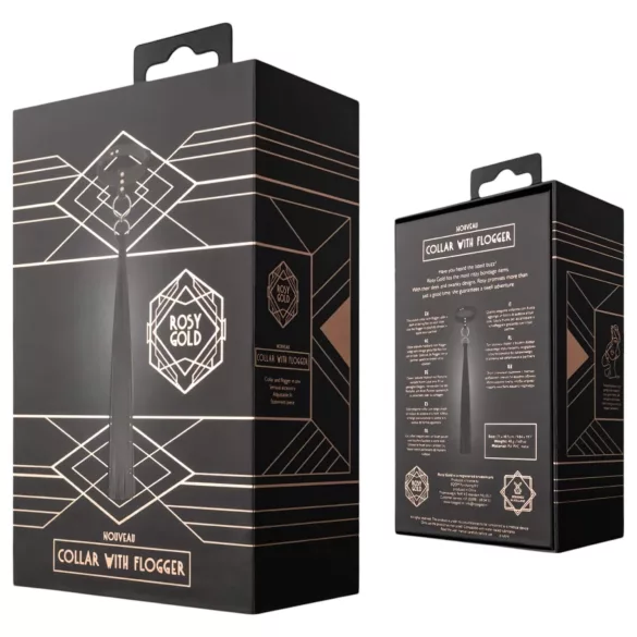 Rosy Gold - coleira e chicote - couro preto