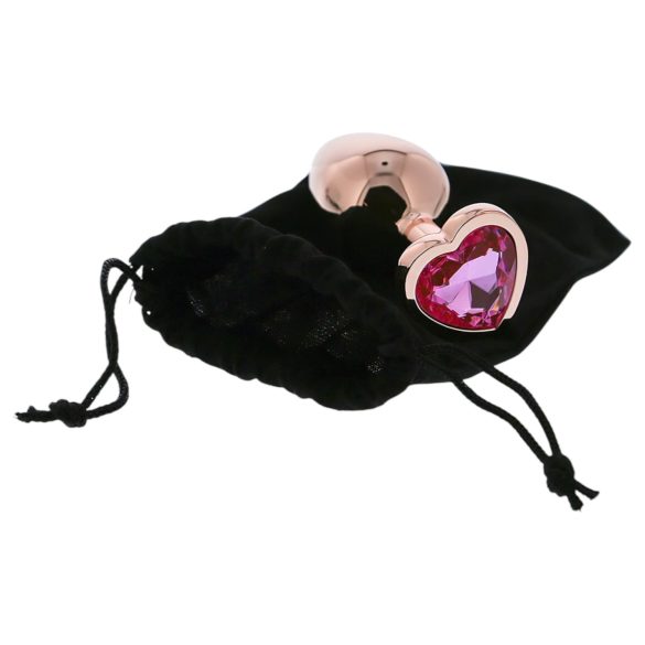 Gleaming Love - plugue de alumínio com pedra em forma de coração - M (ouro rosa)