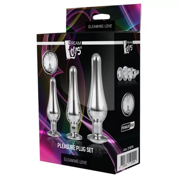 Gleaming Love - conjunto de plugs anais de ponta (prateado, 3 peças)