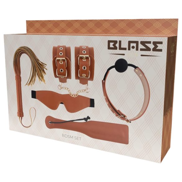 Blaze Elite - kit BDSM 5 peças - couro sintético conhaque