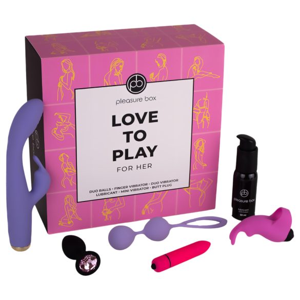 Pleasure Box Love to Play - kit vibrador - 6 peças - rosa/lilás