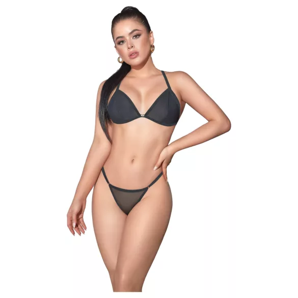 Zôf Nina - conjunto de sutiã e tanga transparentes (preto)