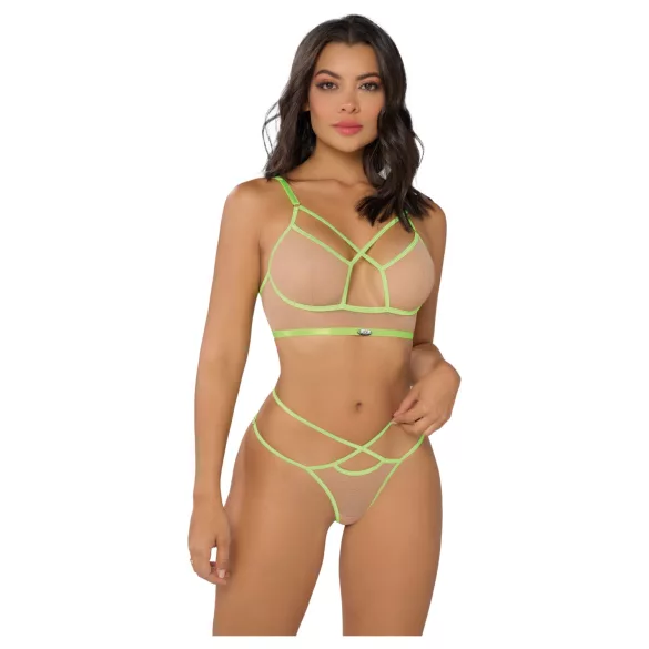 Zôf Rosie - conjunto de sutiã com alças neon e tanga (nude/verde)