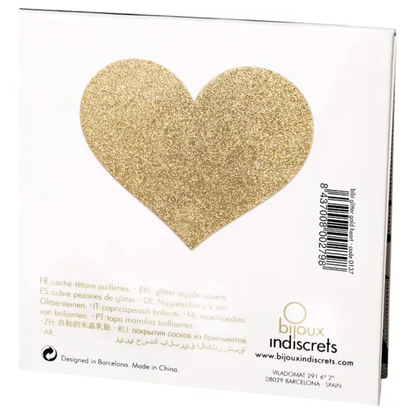 Bijoux Indiscrets Flash - adesivos para mamilos em formato de coração brilhante (dourado)