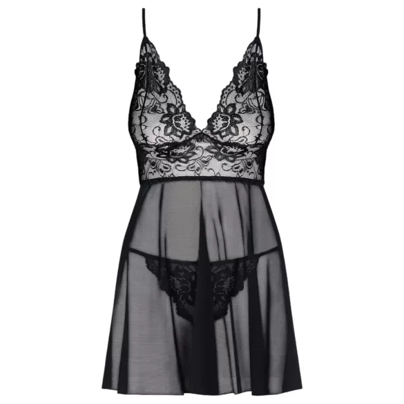 Obsessive Idillia - camisola curta rendada e tanga (preta)