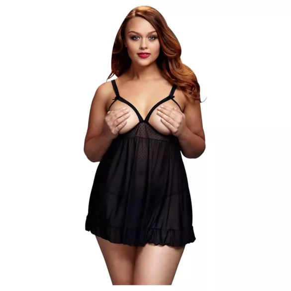 Baci - camisola sensual plus size aberta com poás - preto (XL-XXL)