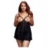 Baci - camisola sensual plus size aberta com poás - preto (XL-XXL)