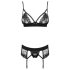 Obsessive Wonderia - conjunto de lingerie bordada em renda (preto) - L/XL