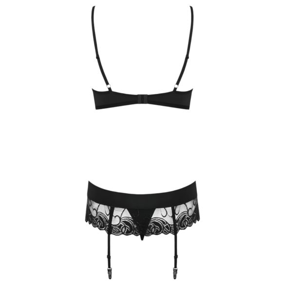 Obsessive Wonderia - conjunto de lingerie bordada em renda (preto) - L/XL