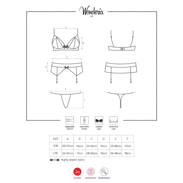 Obsessive Wonderia - conjunto de lingerie bordada em renda (preto) - L/XL