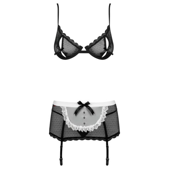 Obsessive - fantasia de empregada sexy - conjunto 6 peças - preto
