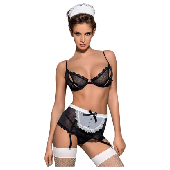Obsessive - fantasia de empregada sexy - conjunto 6 peças - preto - L/XL