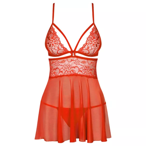 Obsessive - babydoll com tanga - renda transparente - vermelho