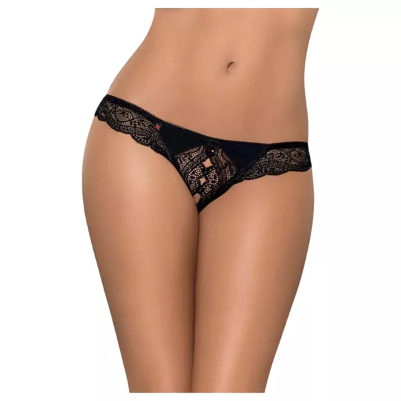 Obsessive - tanga feminina aberta - renda preta com strass - L/XL