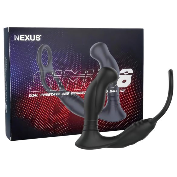Nexus Simul8 - anel peniano vibratório com plug anal - silicone preto