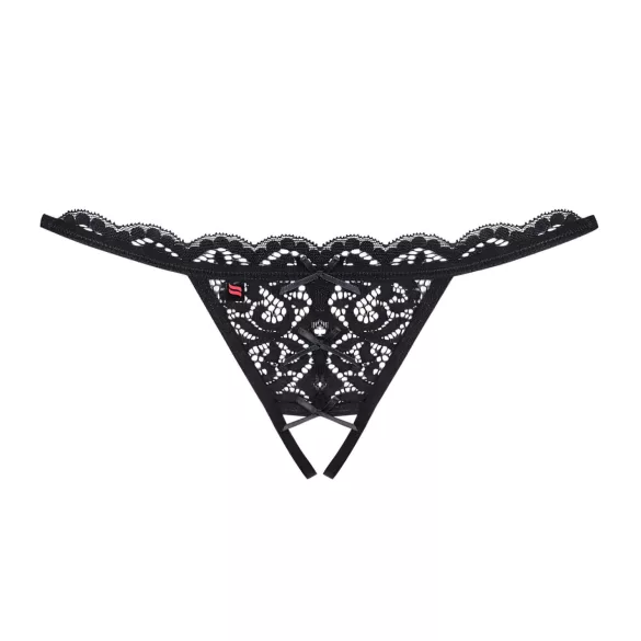 Obsessive - tanga aberta rendada com laço - preto - L/XL