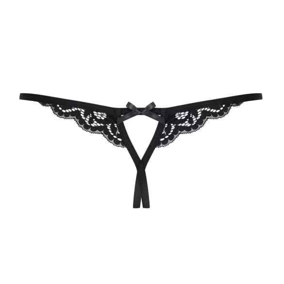 Obsessive - tanga aberta rendada com laço - preto - L/XL