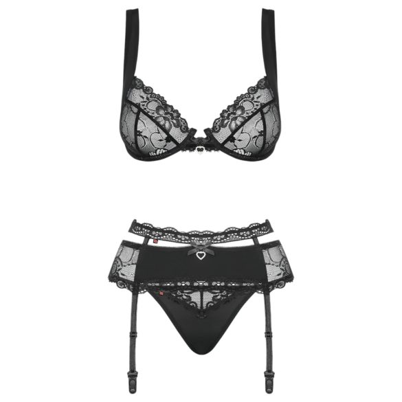Obsessive Heartina - conjunto lingerie feminina - preto - L/XL
