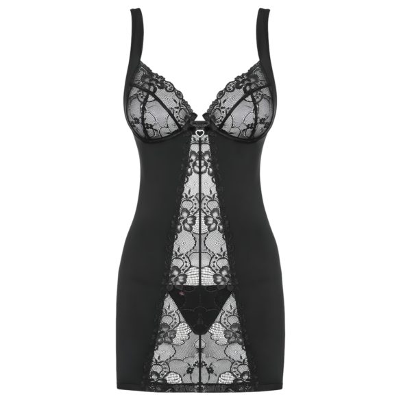 Obsessive Heartina - camisola lingerie e tanga - renda preta