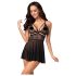 Obsessive - Babydoll transparente rendado - conjunto - preto - 2XL/3XL