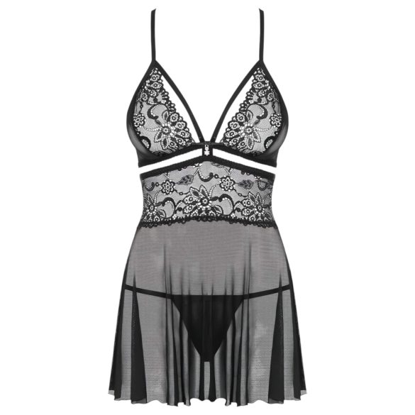 Obsessive - Babydoll transparente rendado - conjunto - preto - 2XL/3XL