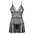 Obsessive - Babydoll transparente rendado - conjunto - preto - 2XL/3XL