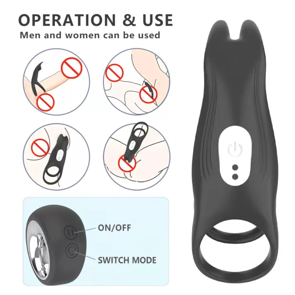 Aixiasia Hoody B - anel peniano vibratório recarregável controle remoto preto