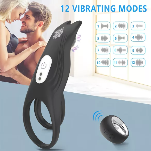 Aixiasia Hoody B - anel peniano vibratório recarregável controle remoto preto