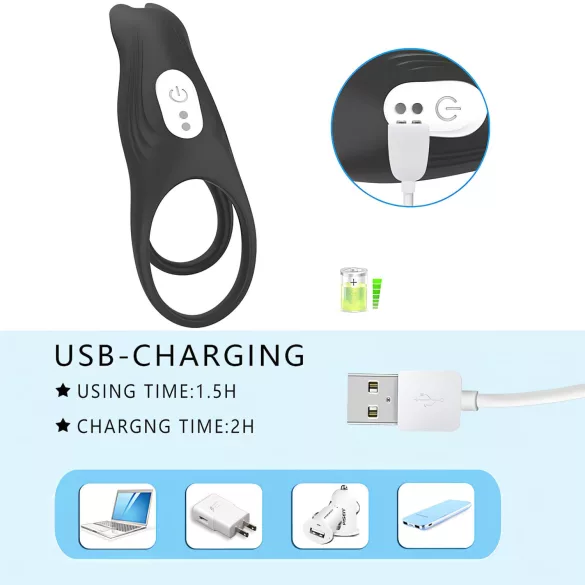 Aixiasia Hoody B - anel peniano vibratório recarregável controle remoto preto