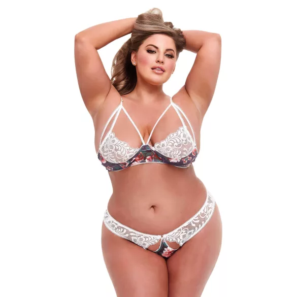 Baci Plus Size - conjunto de sutiã floral e rendado (branco)